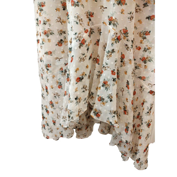 SPLASH Floral Dots Sheer Long Sleeves Ruffle Dress Ivory Green Orange Lined 14 - Picture 8 of 15